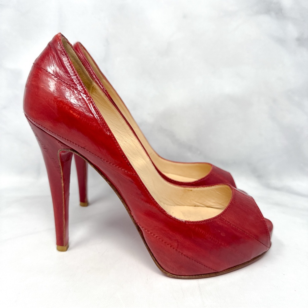 Christian Louboutin Very Prive 120 Eel Skin Leather Platform Stiletto Heel Pumps